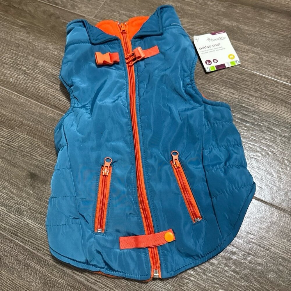 Good2Go Skidoo Dog Puffer Jacket Fleece Lined Blue Orange M